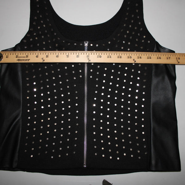 Michael Kors NEW $300 Sz 14 Black Silver Stud Faux Leather Lined 2 Way Wear Vest