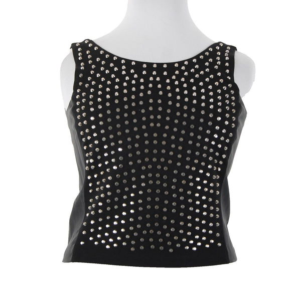 Michael Kors NEW $300 Sz 14 Black Silver Stud Faux Leather Lined 2 Way Wear Vest