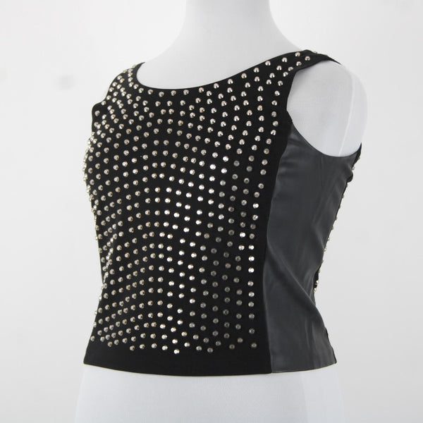 Michael Kors NEW $300 Sz 14 Black Silver Stud Faux Leather Lined 2 Way Wear Vest