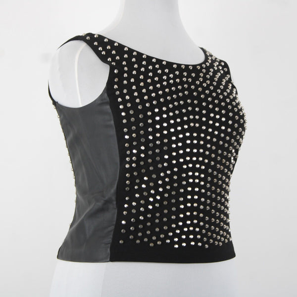 Michael Kors NEW $300 Sz 14 Black Silver Stud Faux Leather Lined 2 Way Wear Vest