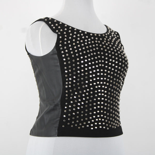 Michael Kors NEW $300 Sz 14 Black Silver Stud Faux Leather Lined 2 Way Wear Vest