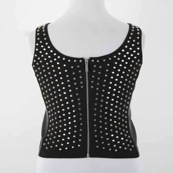 Michael Kors NEW $300 Sz 14 Black Silver Stud Faux Leather Lined 2 Way Wear Vest