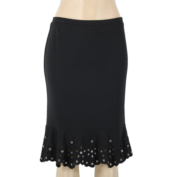 Michael Kors Sz 6 Black Silver Rivets Keyholes Elastic Waist 100% Poly Skirt