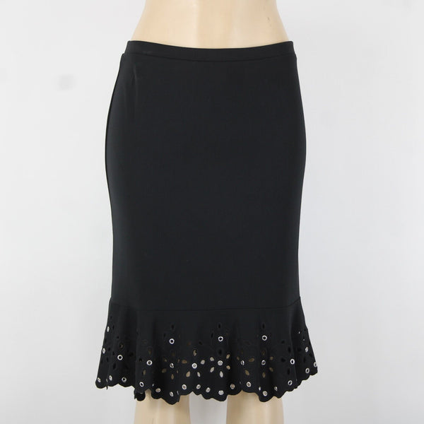 Michael Kors Sz 6 Black Silver Rivets Keyholes Elastic Waist 100% Poly Skirt