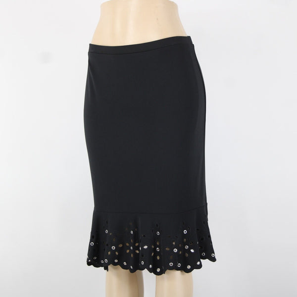 Michael Kors Sz 6 Black Silver Rivets Keyholes Elastic Waist 100% Poly Skirt