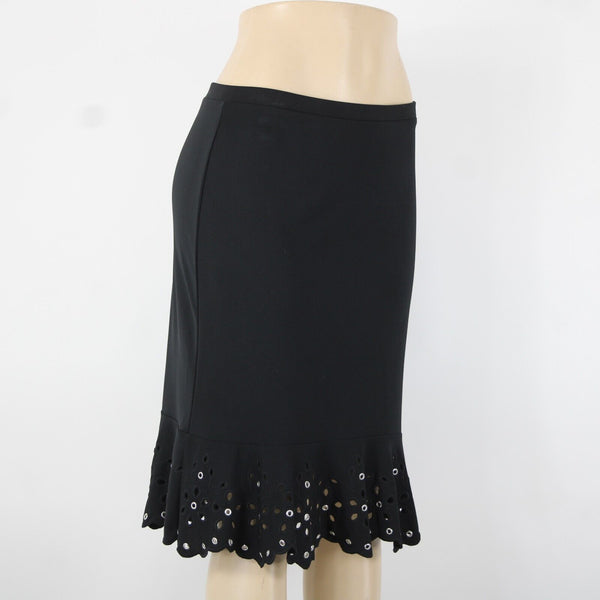 Michael Kors Sz 6 Black Silver Rivets Keyholes Elastic Waist 100% Poly Skirt