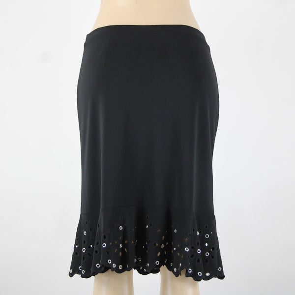 Michael Kors Sz 6 Black Silver Rivets Keyholes Elastic Waist 100% Poly Skirt
