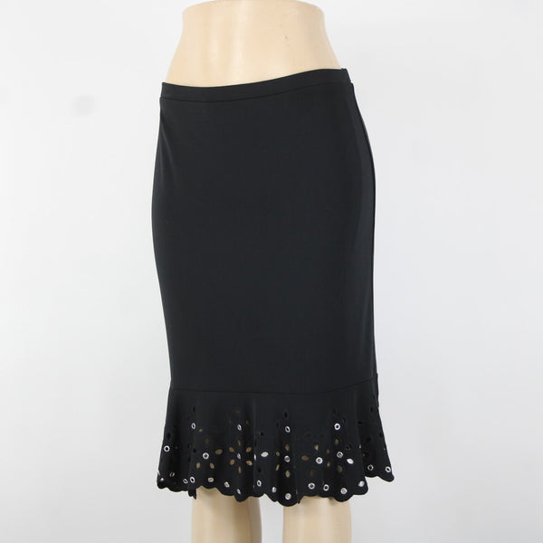 Michael Kors Sz 6 Black Silver Rivets Keyholes Elastic Waist 100% Poly Skirt