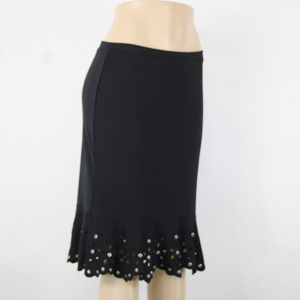 Michael Kors Sz 6 Black Silver Rivets Keyholes Elastic Waist 100% Poly Skirt