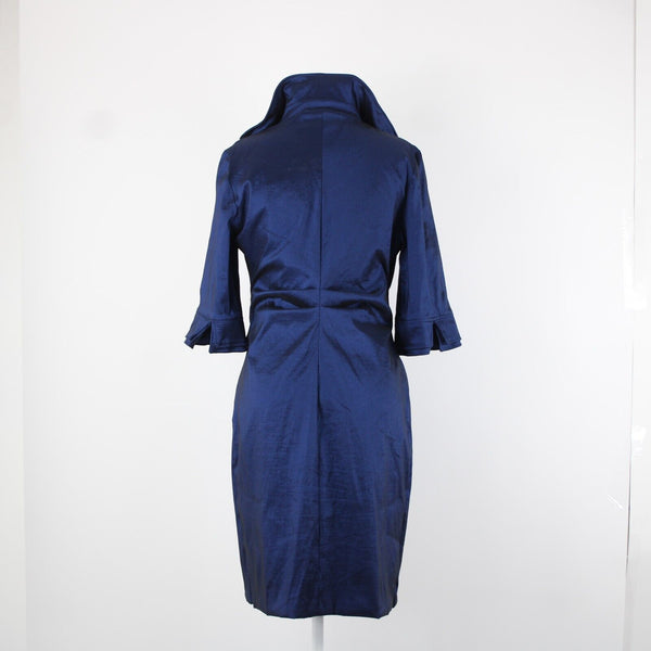 Joseph Ribkoff Sz 12 Navy Blue Unlined Ruched Bodycon Zipper Detail Dress