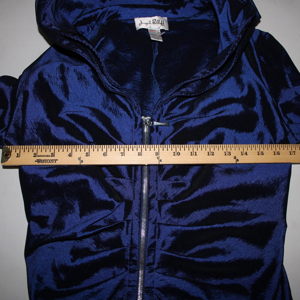 Joseph Ribkoff Sz 12 Navy Blue Unlined Ruched Bodycon Zipper Detail Dress