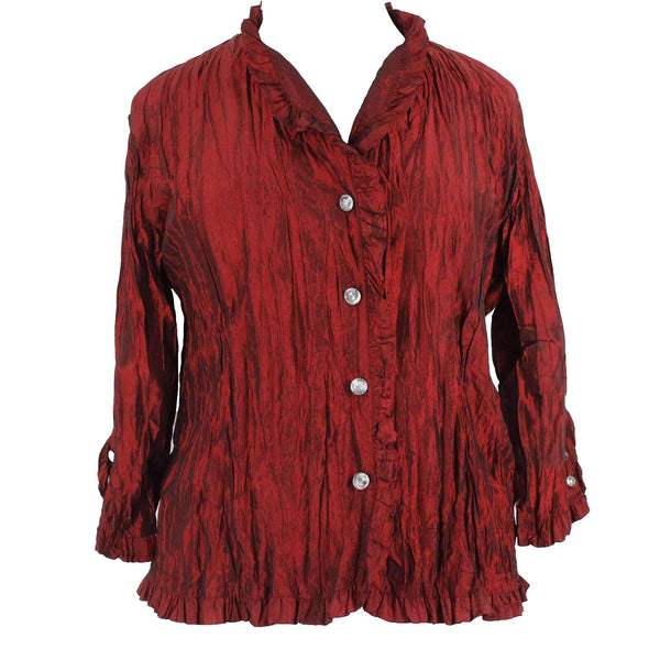 Agora NEW $35 Sz 1X Red Black Ruffle Button Down Poly Nylon Cardigan Sweater