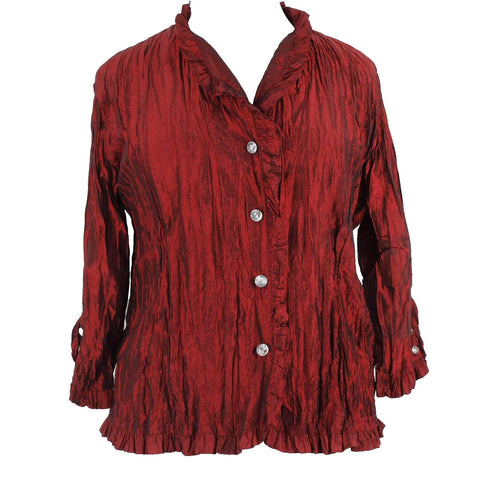 Agora NEW $35 Sz 1X Red Black Ruffle Button Down Poly Nylon Cardigan Sweater