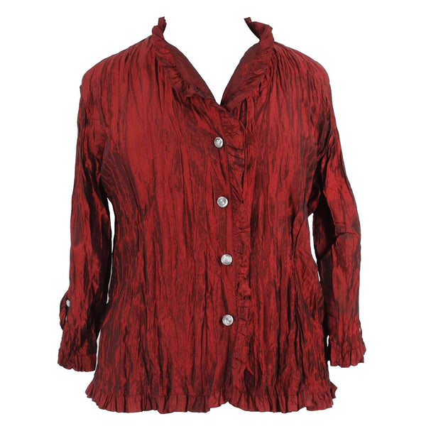 Agora NEW $35 Sz 1X Red Black Ruffle Button Down Poly Nylon Cardigan Sweater