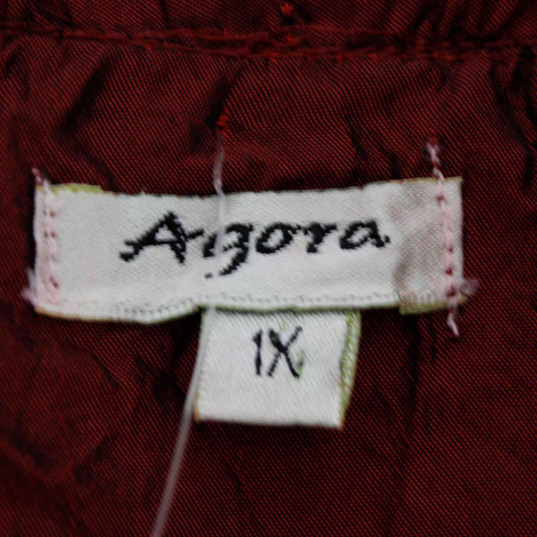 Agora NEW $35 Sz 1X Red Black Ruffle Button Down Poly Nylon Cardigan Sweater