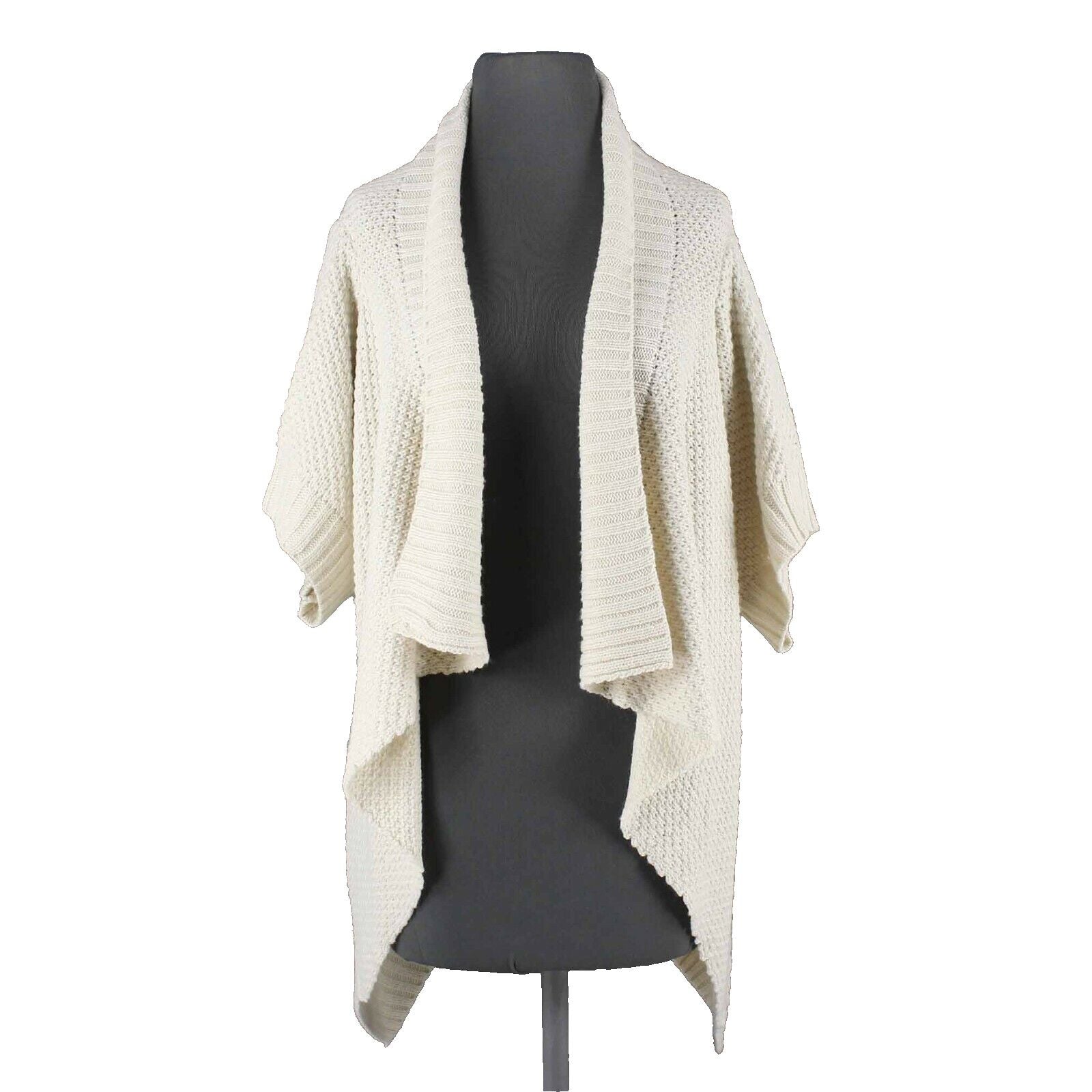 Alythea Sz M Cream Knit Open Asymmetrical 100% Acrylic Cardigan Wrap 305B