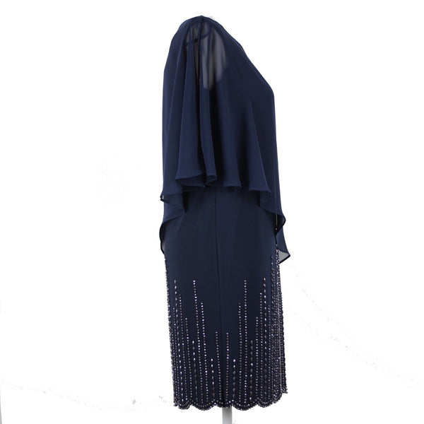 Xscape NEW $189 Sz 6P Navy Blue Beaded Lined Cold Shoulder Poly Spandex Dress