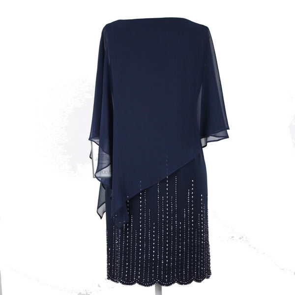 Xscape NEW $189 Sz 6P Navy Blue Beaded Lined Cold Shoulder Poly Spandex Dress