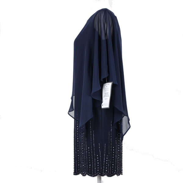 Xscape NEW $189 Sz 6P Navy Blue Beaded Lined Cold Shoulder Poly Spandex Dress