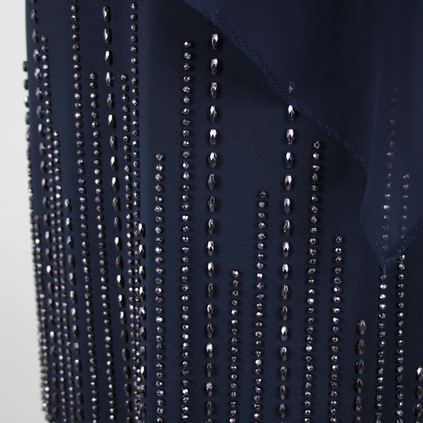Xscape NEW $189 Sz 6P Navy Blue Beaded Lined Cold Shoulder Poly Spandex Dress