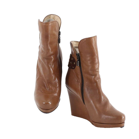Fiorangelo NEW $436 Sz 38 Brown Winter 100% Leather Wedge 4" Boot