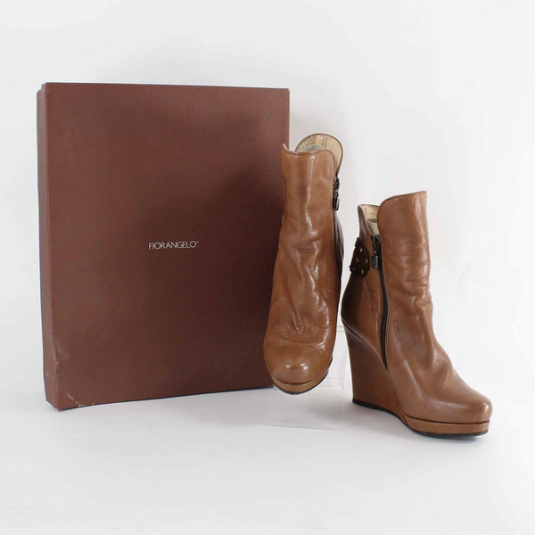 Fiorangelo NEW $436 Sz 38 Brown Winter 100% Leather Wedge 4" Boot