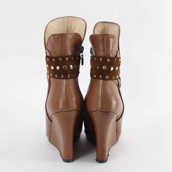Fiorangelo NEW $436 Sz 38 Brown Winter 100% Leather Wedge 4" Boot