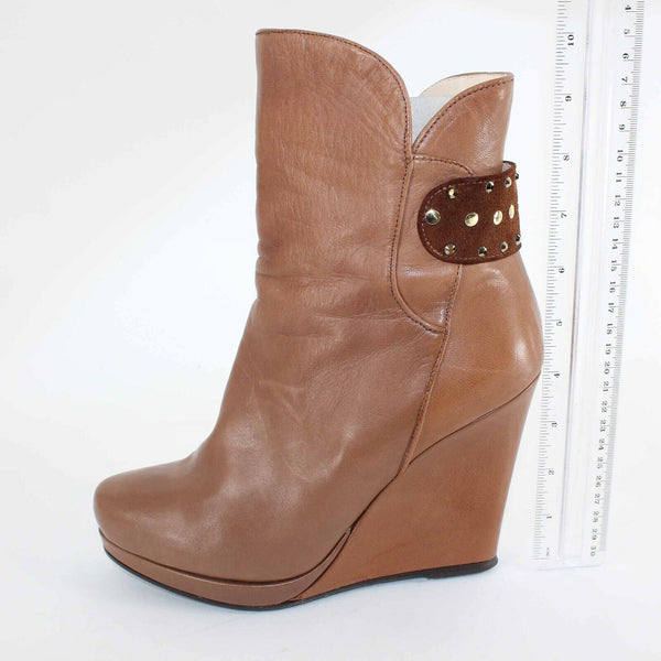 Fiorangelo NEW $436 Sz 38 Brown Winter 100% Leather Wedge 4" Boot