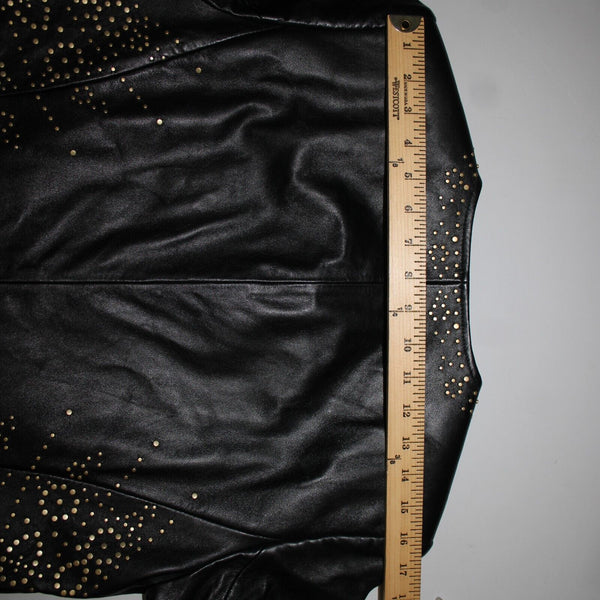 Dana Buchman Sz 12 Black Gold Stud Zipper 100% Leather Acetate Lined Jacket