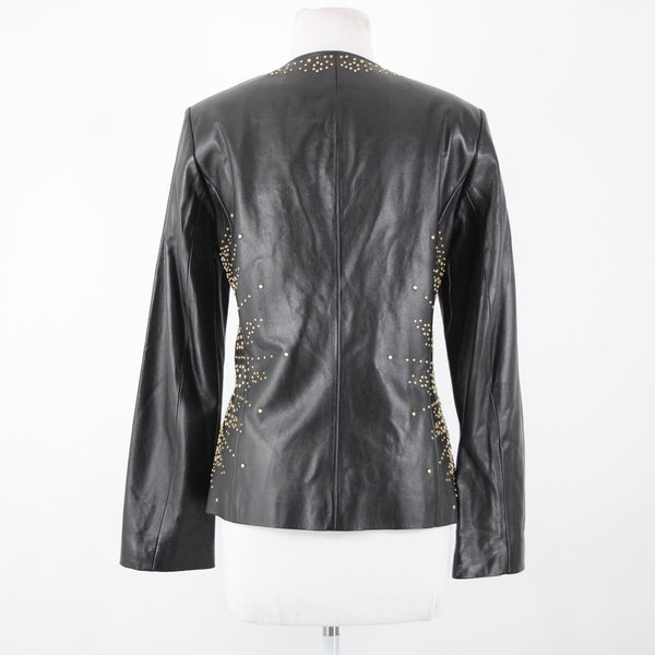Dana Buchman Sz 12 Black Gold Stud Zipper 100% Leather Acetate Lined Jacket