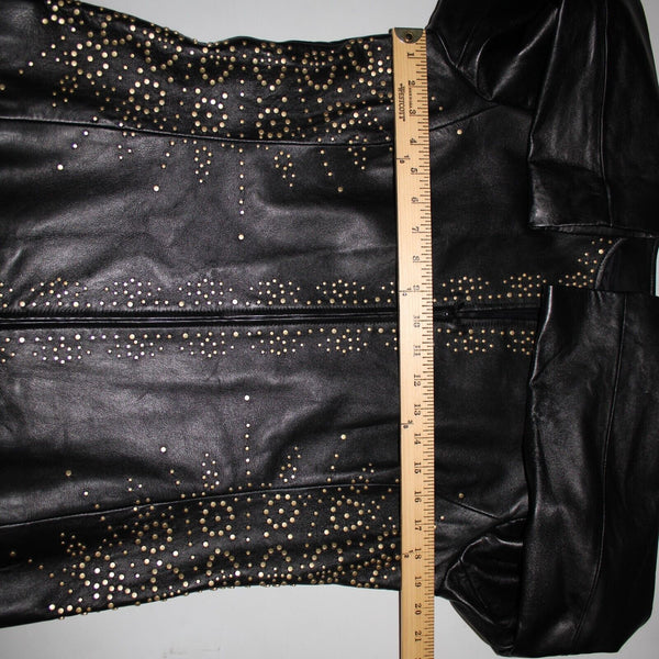 Dana Buchman Sz 12 Black Gold Stud Zipper 100% Leather Acetate Lined Jacket