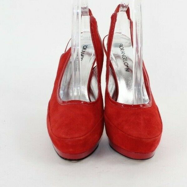 Fiorangelo $303 Sz 39 Red Suede Leather Platform Slingback 4.75" Heels