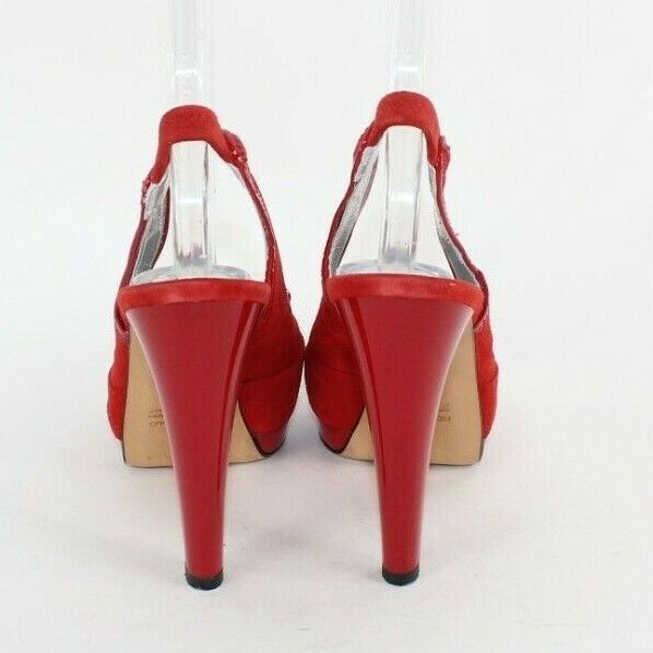 Fiorangelo $303 Sz 39 Red Suede Leather Platform Slingback 4.75" Heels