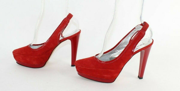 Fiorangelo $303 Sz 39 Red Suede Leather Platform Slingback 4.75" Heels