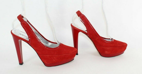 Fiorangelo $303 Sz 39 Red Suede Leather Platform Slingback 4.75" Heels