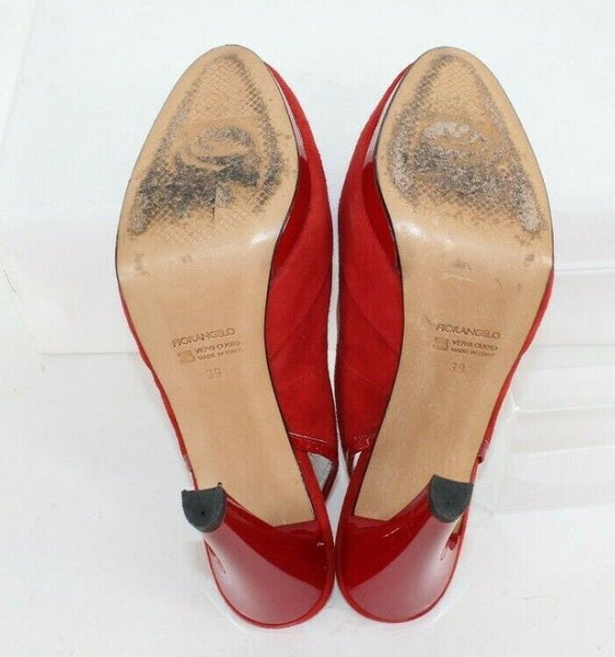 Fiorangelo $303 Sz 39 Red Suede Leather Platform Slingback 4.75" Heels