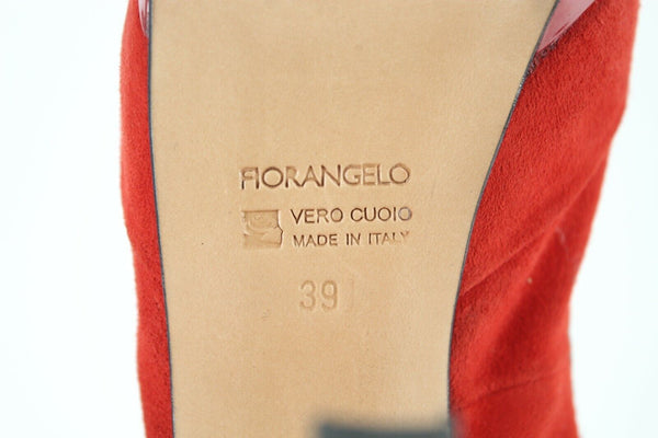 Fiorangelo $303 Sz 39 Red Suede Leather Platform Slingback 4.75" Heels
