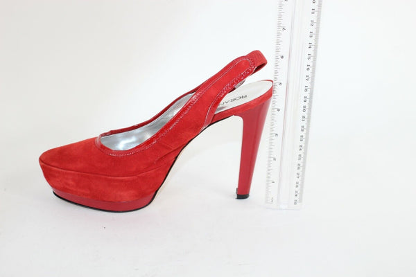 Fiorangelo $303 Sz 39 Red Suede Leather Platform Slingback 4.75" Heels