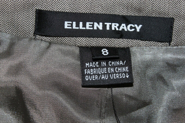 Ellen Tracy New $498 Sz 8 Truffle Taupe Black Mini Herringbone Blazer Jacket