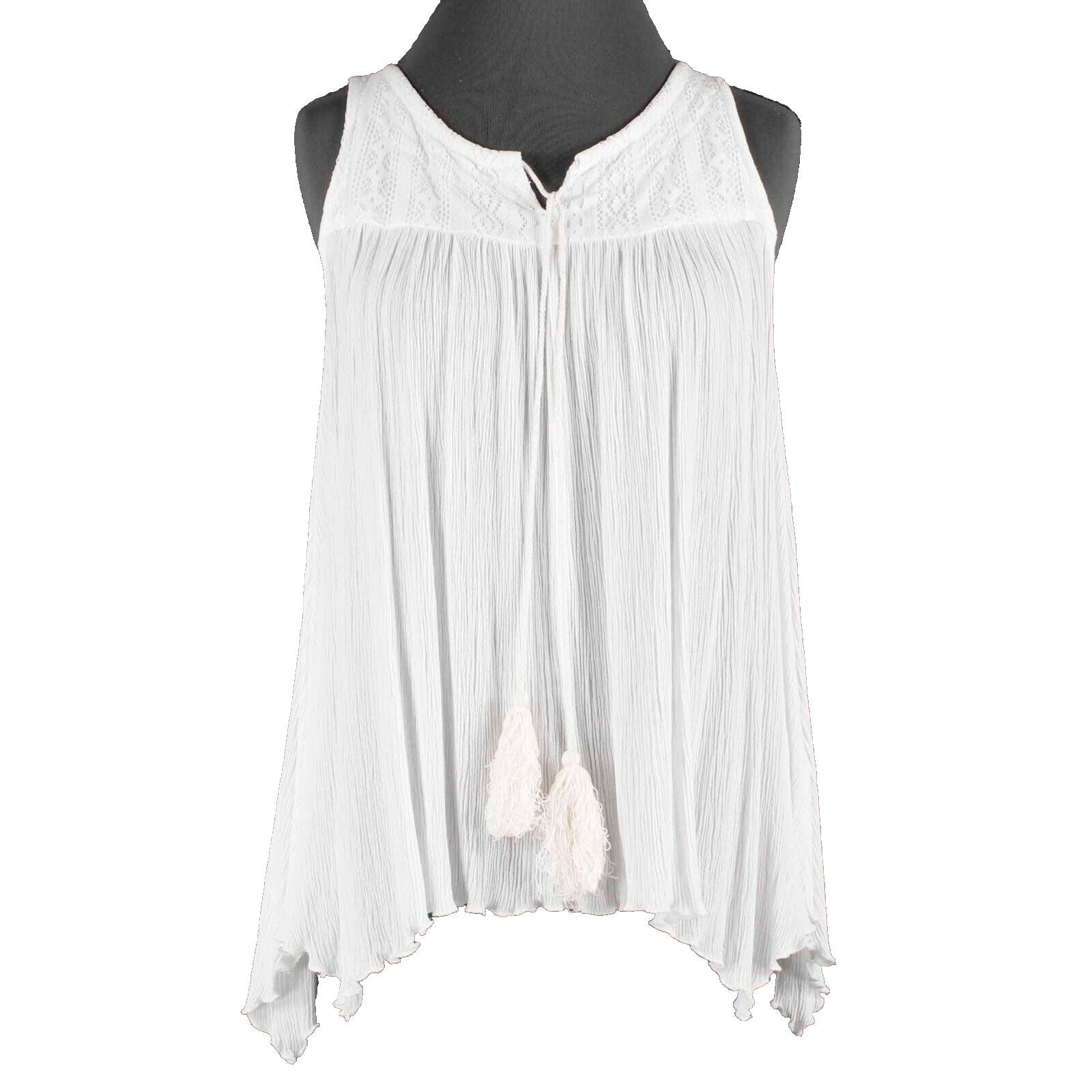 Wrangler Sz S White Tie Neck Lace Applique Asymmetric Poly Rayon Top