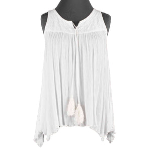 Wrangler Sz S White Tie Neck Lace Applique Asymmetric Poly Rayon Top