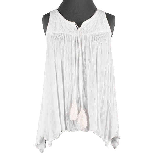 Wrangler Sz S White Tie Neck Lace Applique Asymmetric Poly Rayon Top