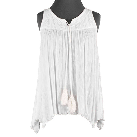 Wrangler Sz S White Tie Neck Lace Applique Asymmetric Poly Rayon Top