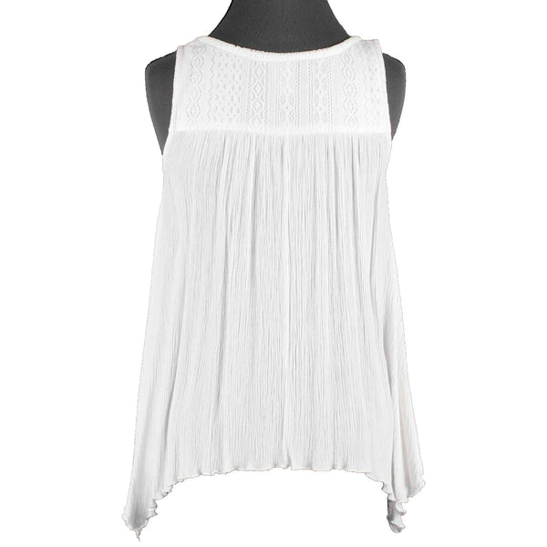 Wrangler Sz S White Tie Neck Lace Applique Asymmetric Poly Rayon Top