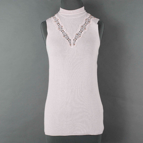 Elie Tahari NEW $198 Sz SP Blush Rose Gold Bead Lace 100% Wool Knit Top