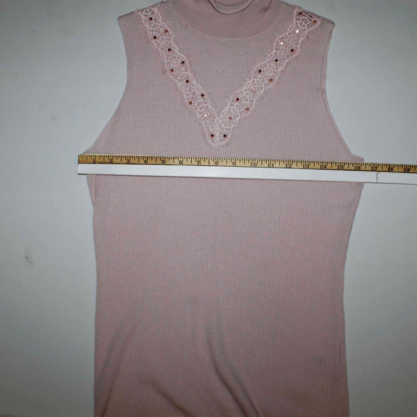 Elie Tahari NEW $198 Sz SP Blush Rose Gold Bead Lace 100% Wool Knit Top