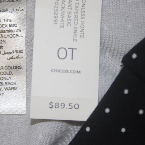 Chicos Pant NEW $90 Sz 0 T x 32 Black White Polka Dots Pockets Lyocell Spandex