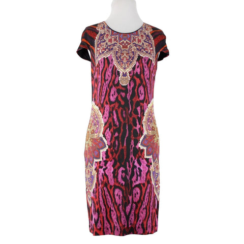 Just Cavalli NEW Sz M L Red Magenta Multi Color Lined Animal Print Viscose Dress