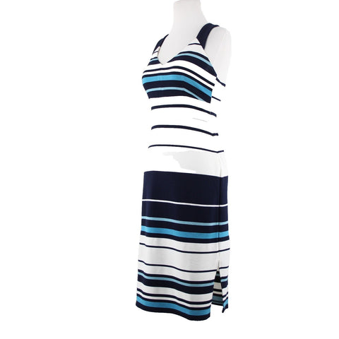 White House Black Market Sz 2 Navy Blue White Striped Lined Poly Rayon Dress