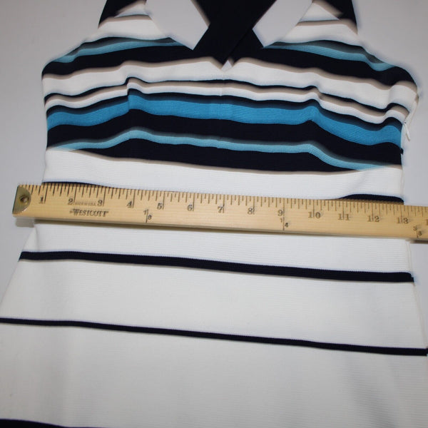 White House Black Market Sz 2 Navy Blue White Striped Lined Poly Rayon Dress